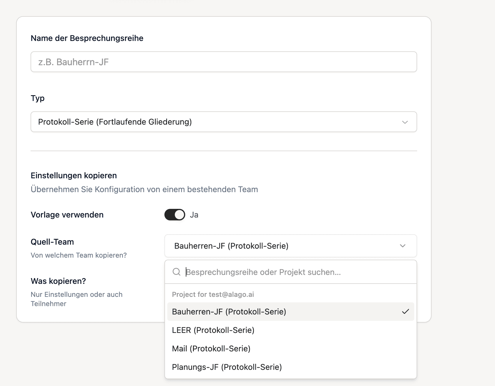 Neue Besprechungsreihe erstellen 