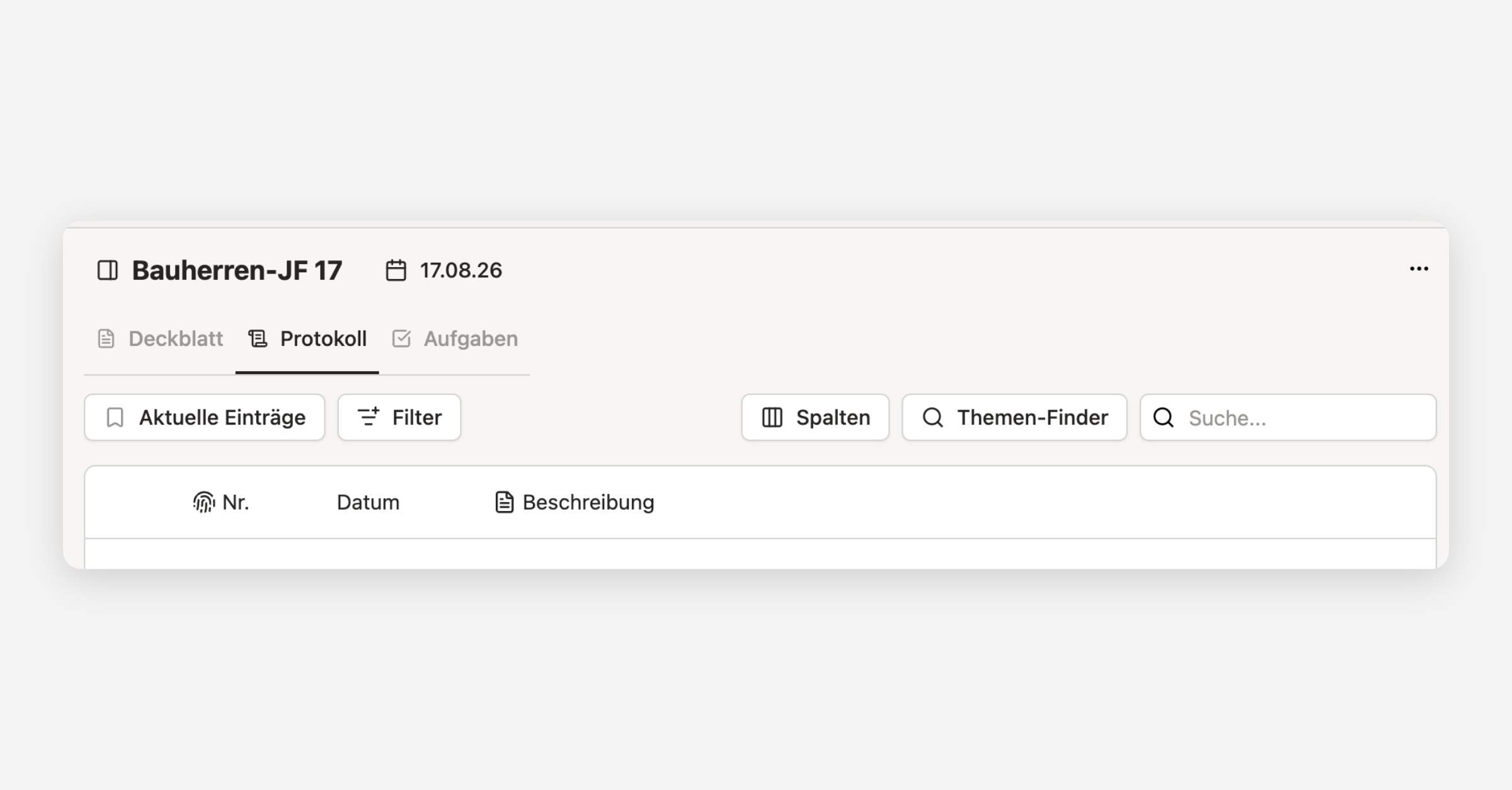 Die Protokolloberfläche 